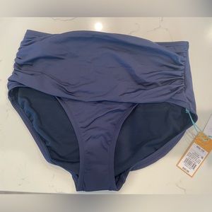 NWT WOMENS SHIRRED HIGH WAIST BIKINI BOTTOM KONA SOL BLUE LARGE